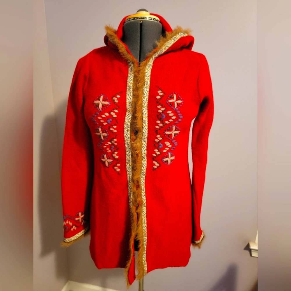 Free People Hooded Cardigan with Faux Fur Trim